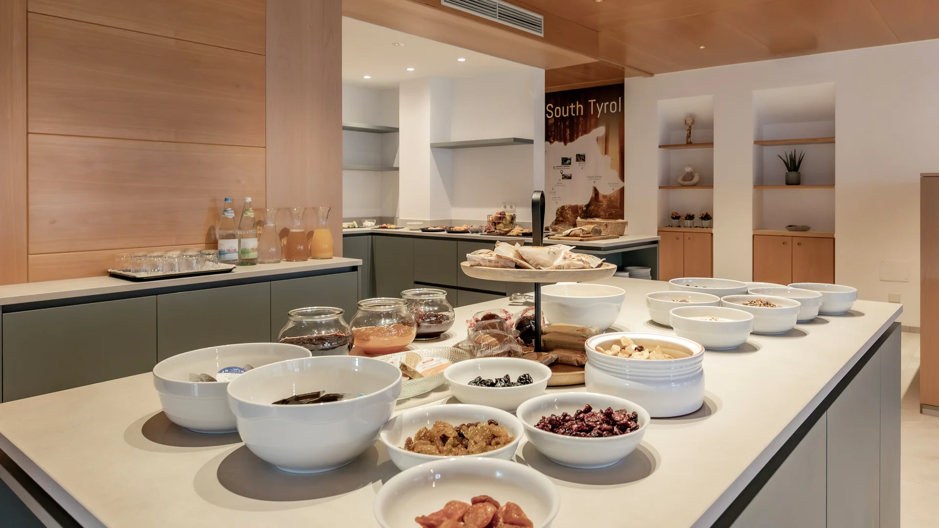 Buffet with dried fruits and cereals in a modern room